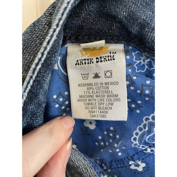 Antik Jeans Womens 29 (36x29) Embroidered Blue Denim Jeans Flap Pockets Bootcut - Picture 9 of 12